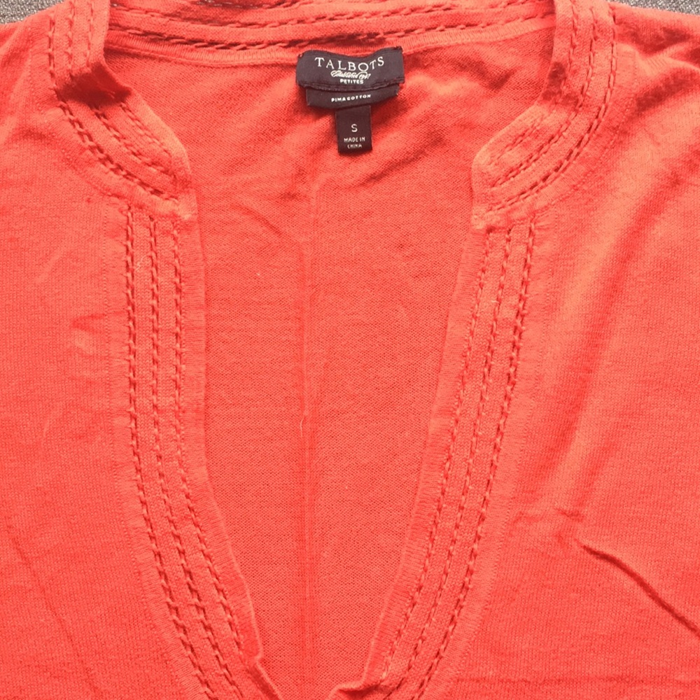 Talbots Orange Split V-Neck Knit Top - image 2